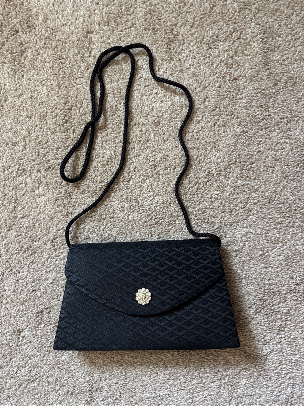 Vintage Black Satin Envelope Crossbody Clutch, by Carolyne Barton